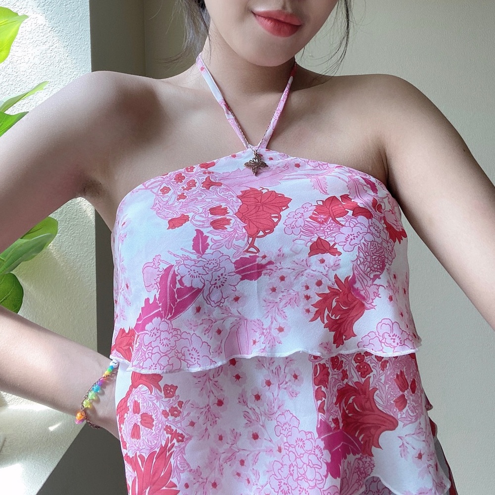 Pink Flowery Vintage Halter Top